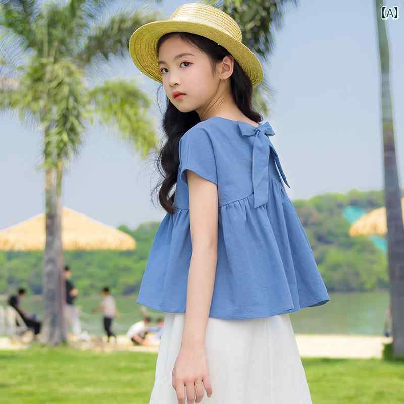 トップス シャツ 女の子 ガールズ 半袖 Tシャツ ショート 夏 中 大型 子供 ラウンドネック ガール 韓国 人形