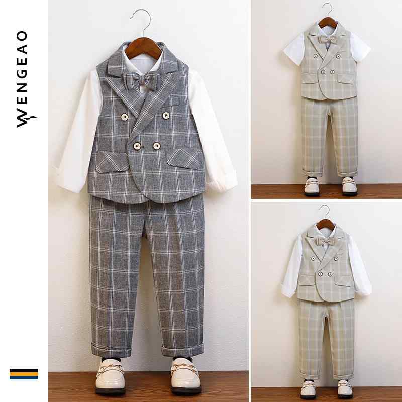 スーツ キッズ 子供 おしゃれ ファッション ベスト 春秋 ドレス 英国風 フラワーガール ボーイズ ホスト セット ブリティッシュ チェック パフォーマンス
