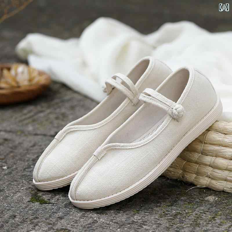 布靴 レディース 瞑想靴 綿麻 古 寺院 僧侶靴 レディース 仏教 瞑想 靴 ワンタッチバックル レトロ フラットヒール 柔らかい 快適 ラウンドトゥ