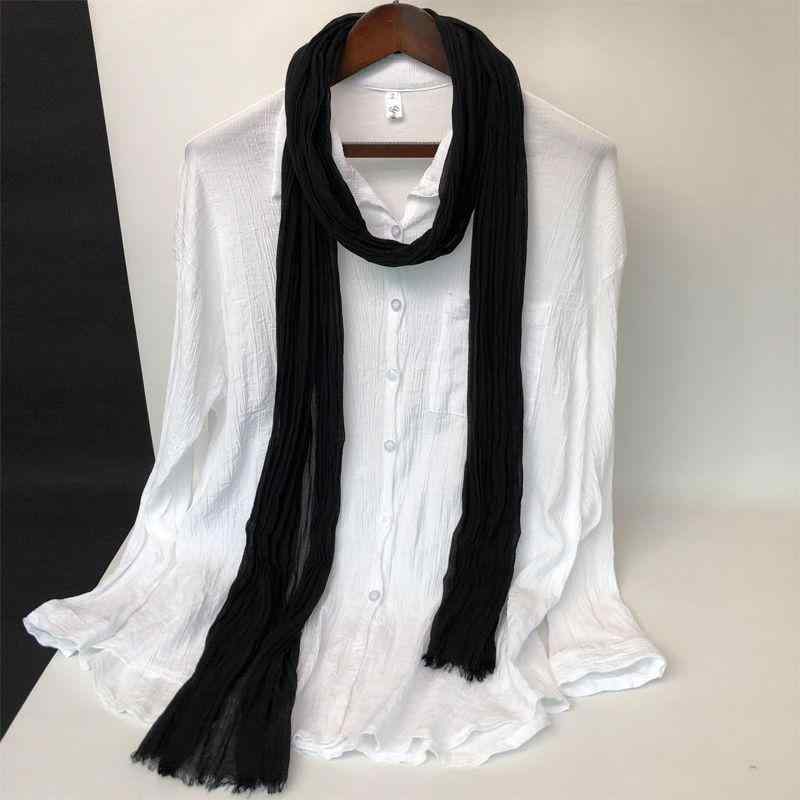 レディース コットン 秋 春 夏 黒 リネン スカーフ 薄手 細身 ネック 保護 ロングプリーツ リネン スカーフ