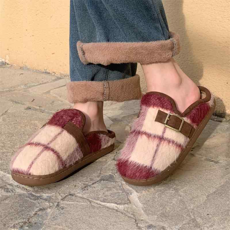 スリッパ ホームシューズ 秋冬 コットン 韓国 レディース レトロ コントラストカラー 保温性 滑りにく..