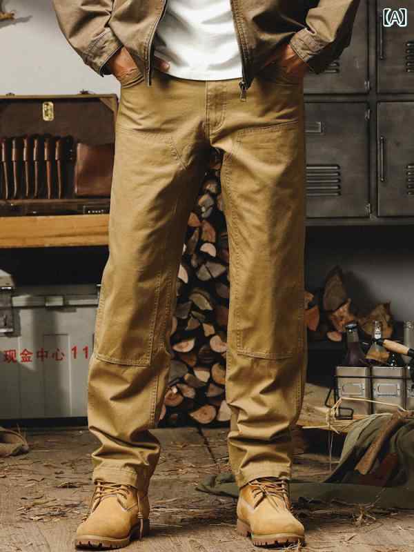 メンズ ファッション パンツ アメリカン レトロ ロギング ズボン 春秋 ストレート ダメージ カジュアル ワークウェア ボトムス メンズ