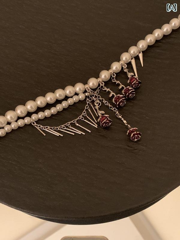 ネックレス ゴシック ローズパール レディース レトロ ネック チェーン 鎖骨 アクセサリー