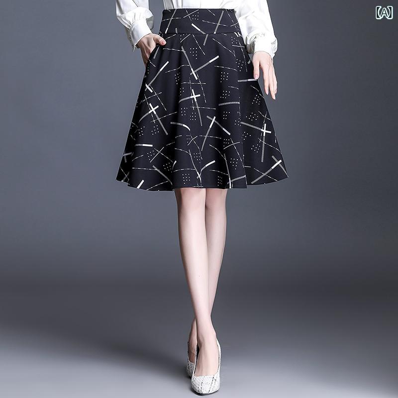 樂天商城 - スカート レディース ハイウエスト Aライン 大きめ スイング プリーツ スリム見え ふくらみ ミドル 春秋