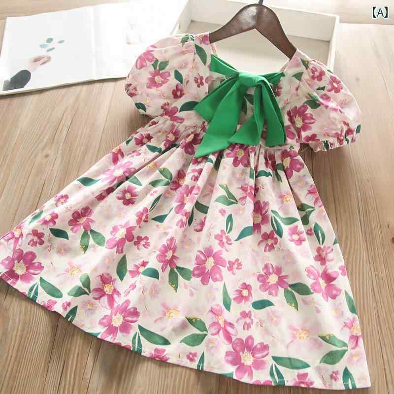 夏 ワンピース キッズ サマードレス かわいい 子供服 幼児 女の子 ドレス 韓国 女児 赤ちゃん パフスリーブ プリンセス 子供 花 綿 スカート