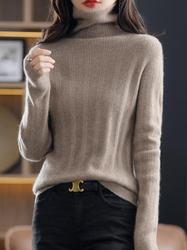 Turtleneck - トップス レディース セーター カジュアル 春 パイル カラー ピット ストリップ セーター 女性 プルオーバー 長袖 セーター ハイネック ニット セーター
