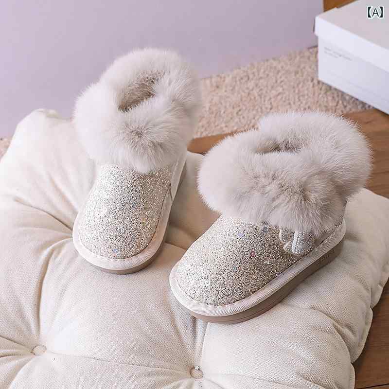 ベビー キッズ シューズ スノー ブーツ 冬 女の子 赤ちゃん ラインストーン 厚手 暖かい プリンセス 柔らかい 靴 子供