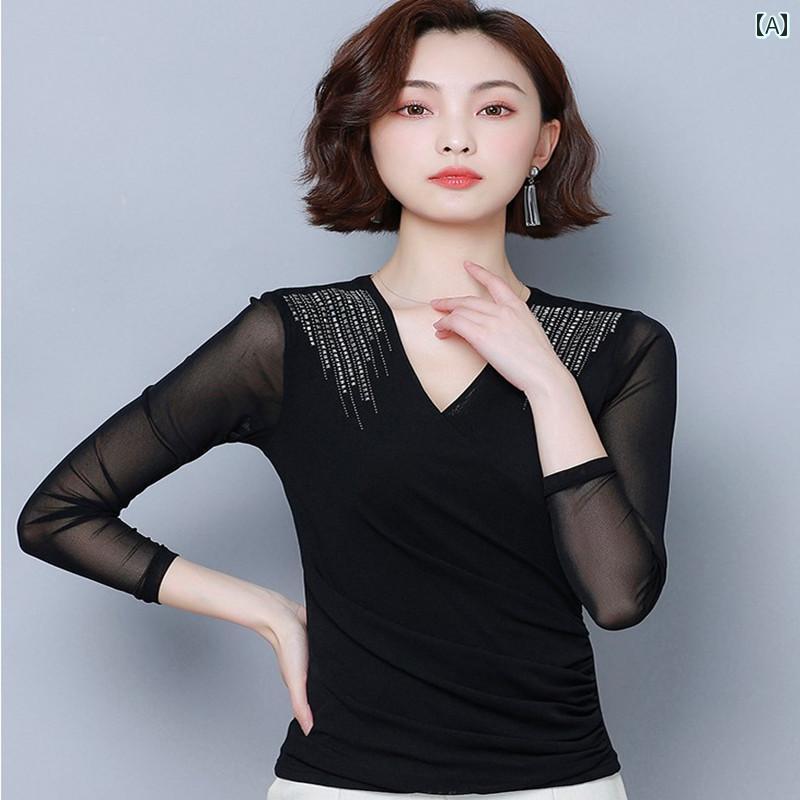トップス 社交ダンス レディース ホット 女性 長袖 メッシュ スクエアダンス 服 ソーシャル ラテン ダンス 服 モダン ダンス 練習 服 夏