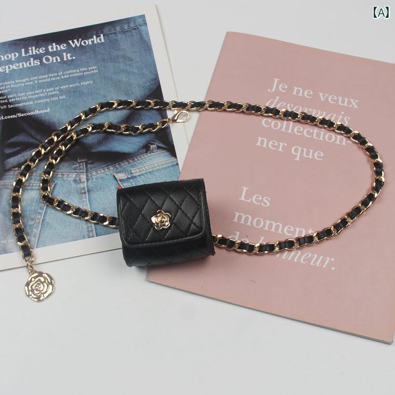 ベルト ポーチ レディース ウエスト バッグ チェーン ミニ メタル ベルト ポーチ 装飾 ブラック ポーチ コンパクト ファッション