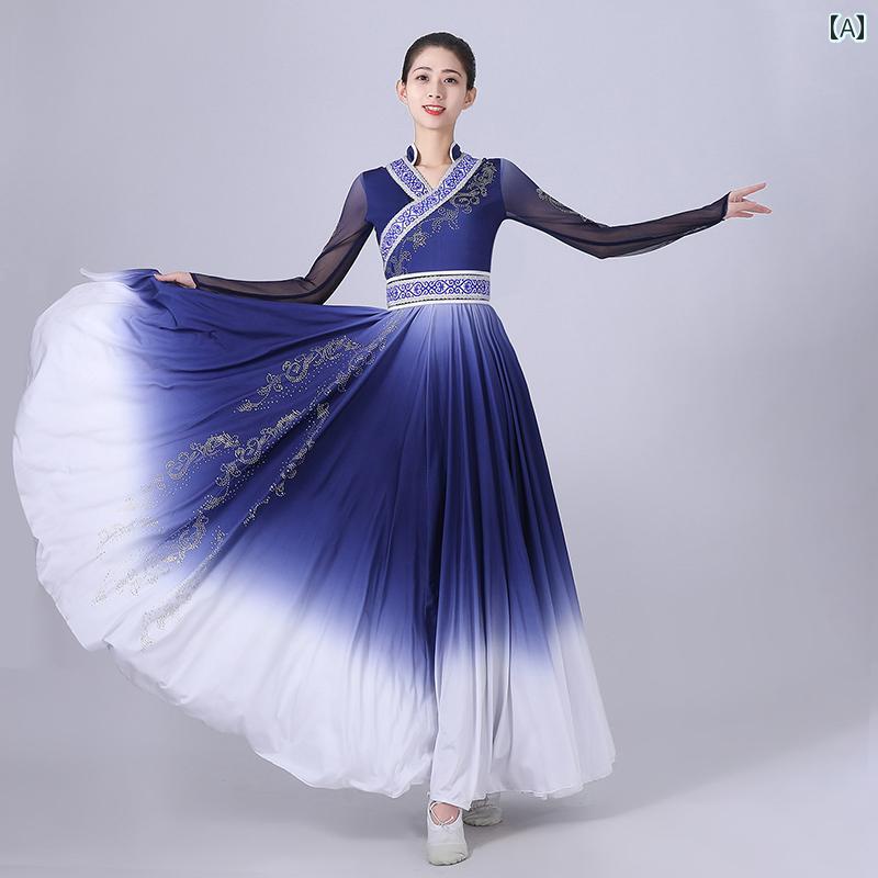 ダンス 衣装 民族舞踊 レディース モンゴル 華麗 民族 少数 芸術 モダン パフォーマンス 華麗 レディース ロングスカート グラデーション