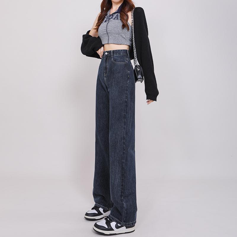Cropped Pants - パンツ ズボン ボトムス デニム ジーンズ レディース おしゃれ ファッション シンプル ワイドレッグ 春秋 ハイウエスト レトロ ストレート 大きめサイズ