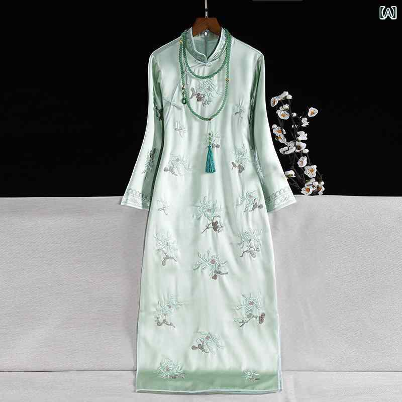 레이디스 원피스 에스닉 레트로 의상 한복 아세테이트 차이나 드레스 자수 슬림 롱