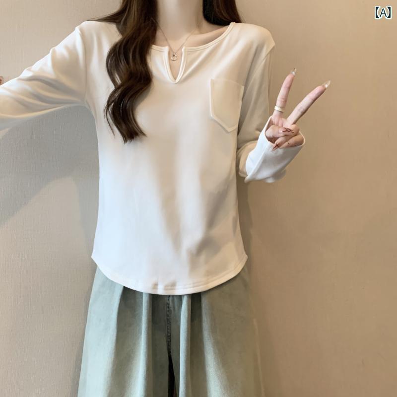 レディース ファッション トップス 大きいサイズ Vネック 長袖 Tシャツ 春秋 スリム インナー レイヤリング シャツ トップ