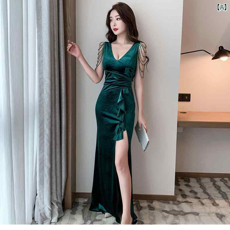 レディース ドレス クラブ ラウンジ サロン 夜 接客 パーティー 衣装 セクシー スリット ロング エレガント シック モダン イブニング