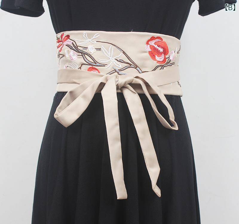 ファッション ベルト ガードル ワイド 布 サテン ストラップ 刺繍 エスニック 漢服...