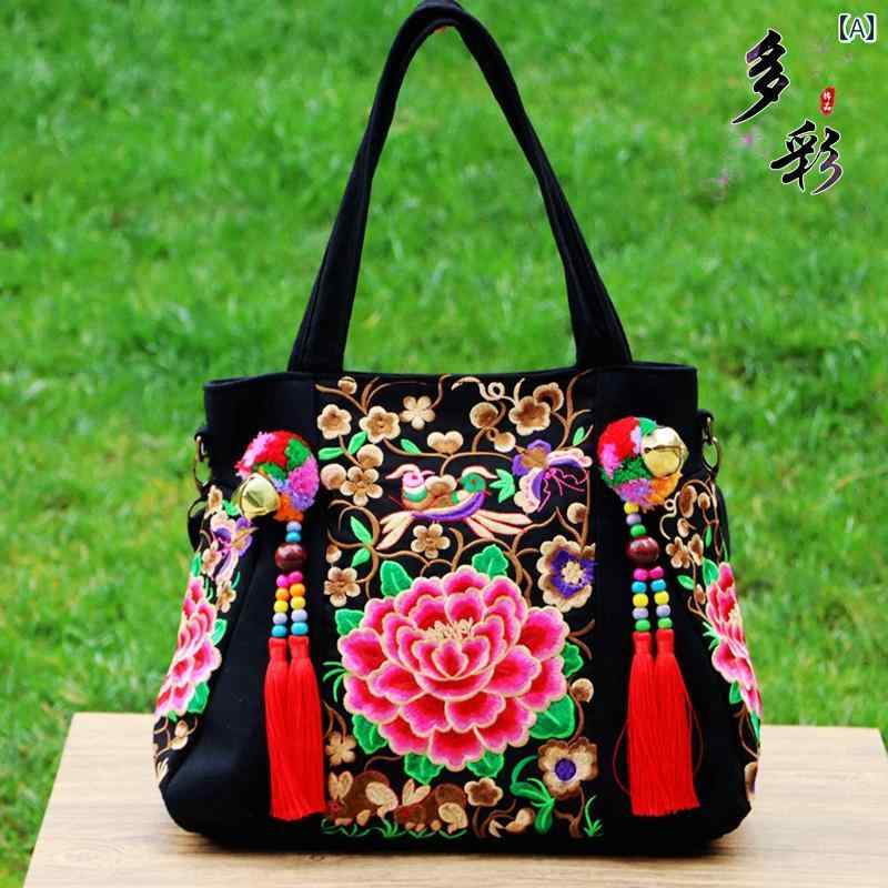 VANESSA BRUNO - ハンドバッグ エスニック 刺繍 バッグ レディース キャンバス カジュアル トートバッグ タッセル 華やか 収納