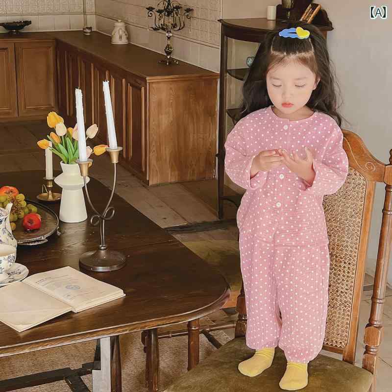 子供服 春秋 男の子 女の子 パジャマ 2層 ガーゼ 綿 ホーム 服 ベビー 長袖 カーディガン ホーム 快適 スーツ