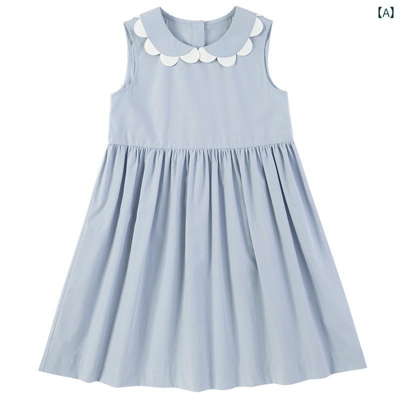 Other - ドレス ワンピース キッズ かわいい ナチュラル 子供服 春夏 肌に優しい 通気性 リヨセル 花びら 襟 ノースリーブベスト 女性
