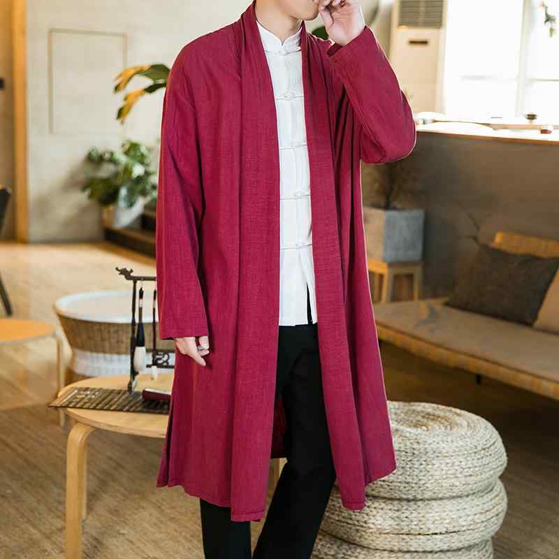 シャツ メンズ 春 カジュアル 漢服 ウインドブレーカー ミドル レングス アンティーク フェアリー リネン 中華風 マント ロング