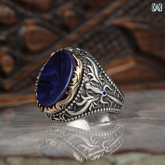 メンズ 指輪 アメリカ 誇張 レトロ トーテム タイガース トーン チタン スチール リング 個性 ヒップ ホップ パンク ロック