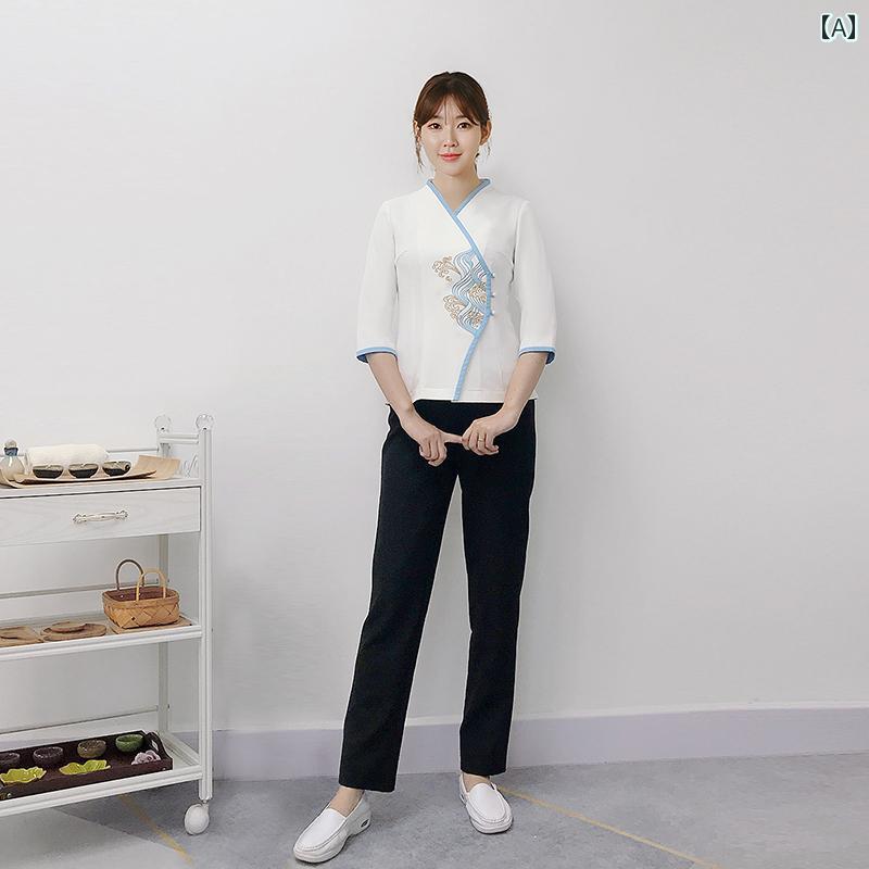 エステ 制服 レディース 七分袖 ホテル レディース レストラン ロングパンツ ユニフォーム ウェイター ..