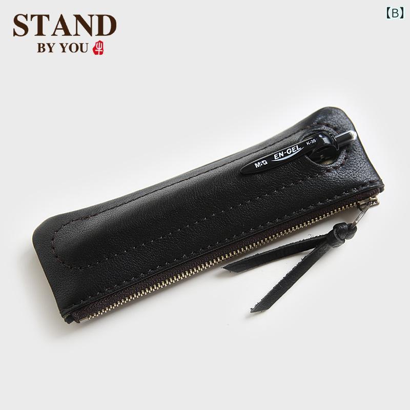 ペンケース シンプル メンズ レディース 革 ペン 大容量 ジッパー 文具 バッグ 筆箱 小物入れ