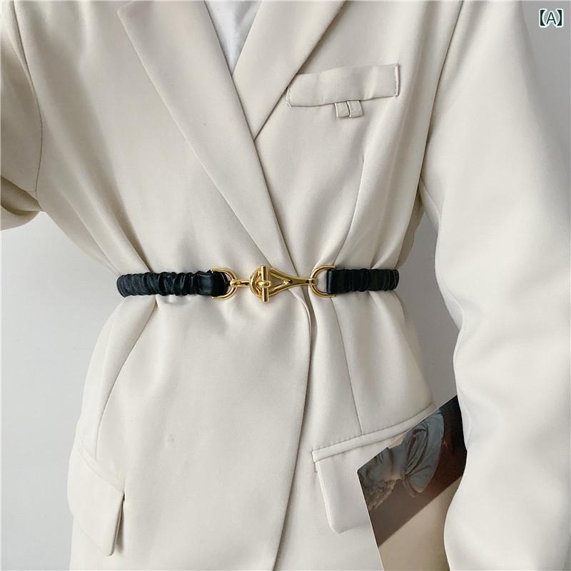 レディース ベルト おしゃれ ウエストバンド レトロ フランス 女性用 伸縮性 弾性 ウール スーツ スカート セーター ウエスト バンド 薄い 装飾的