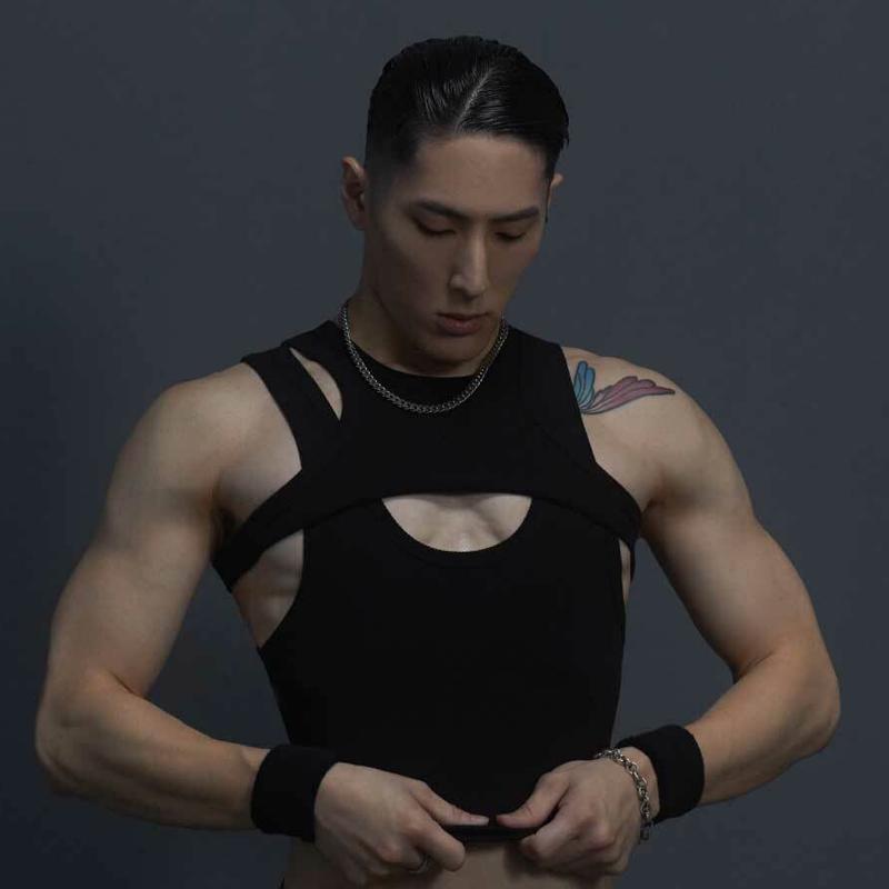 シャツ メンズ コットン 夏 ベスト タイトフィット モーダル シームレス サスペンダー ハードル スポー..