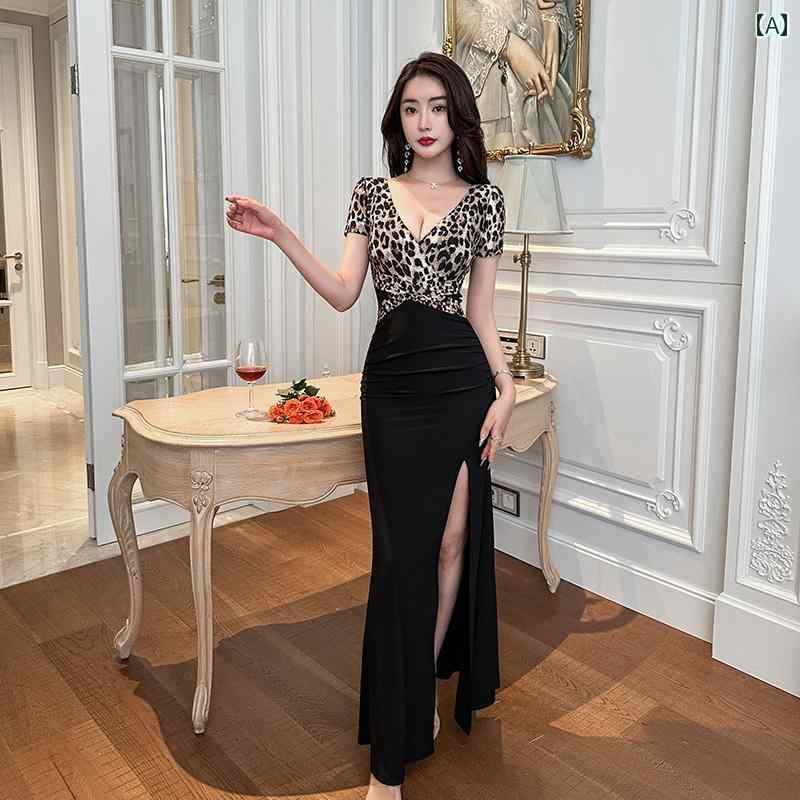樂天商城 - ロングドレス セクシー スリット レディース おしゃれ スタイリッシュ フェミニン ガーリー 魅力 ゴージャス 華やか ヒョウ柄 ギャル パーティー イブニング フォーマル キャバ キャバ ドレス
