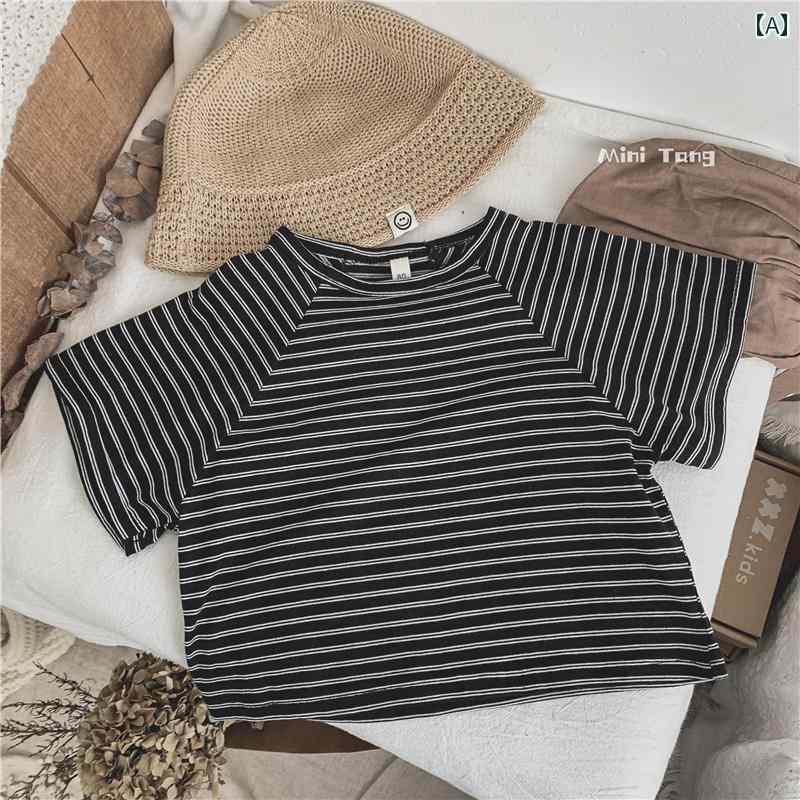 トップス 子供服 男の子 ガールズ 子供 夏 和 ストライプ 半袖 Tシャツ スタイリッシュ 軽量 プラグ イ..