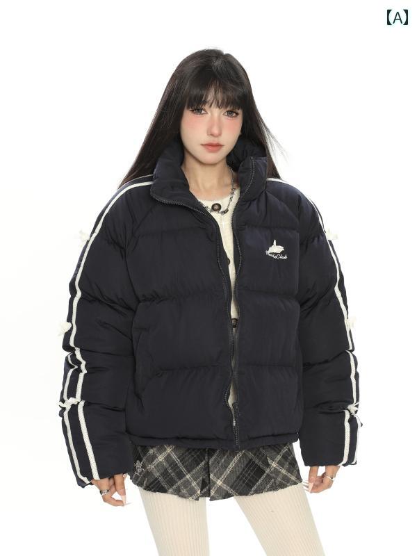 Other - ジャケット アウター レディース ストリート ポケット ジッパー 厚手 冬 長袖 シンプル ストライプ カジュアル 暖かい ファッション