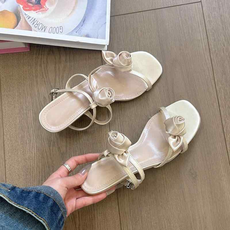 レディース 夏 サンダル リゾート おしゃれ かわいい フレンチ サテン 花柄 レディライク ワン ワード ..