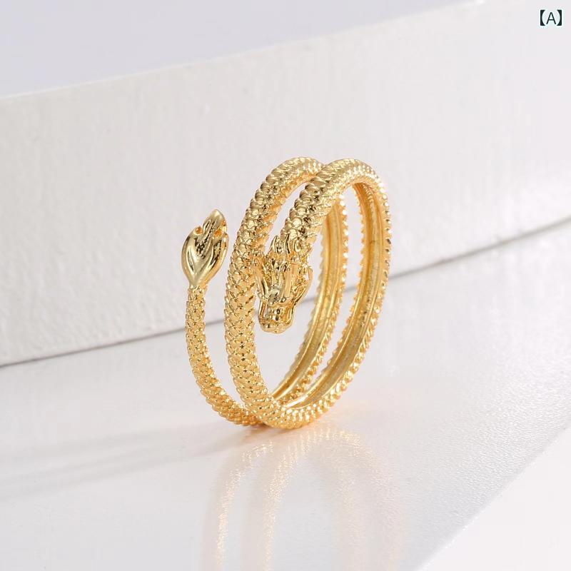 指輪 レディース 大人 アクセサリー レトロ S925 スターリングシルバー コイル 状 ドラゴン 3 サークル..