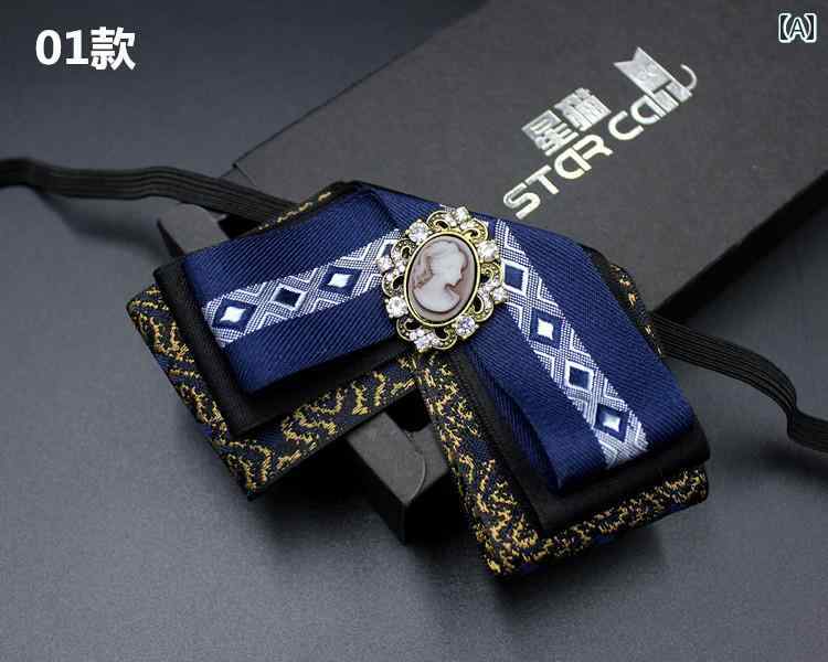 ボウタイ 紳士 メンズ 蝶 ネクタイ 新郎 花婿 付添人 ウェディング ワンポイント オシャレ スクエア 先染め織り ブローチ ポリエステル