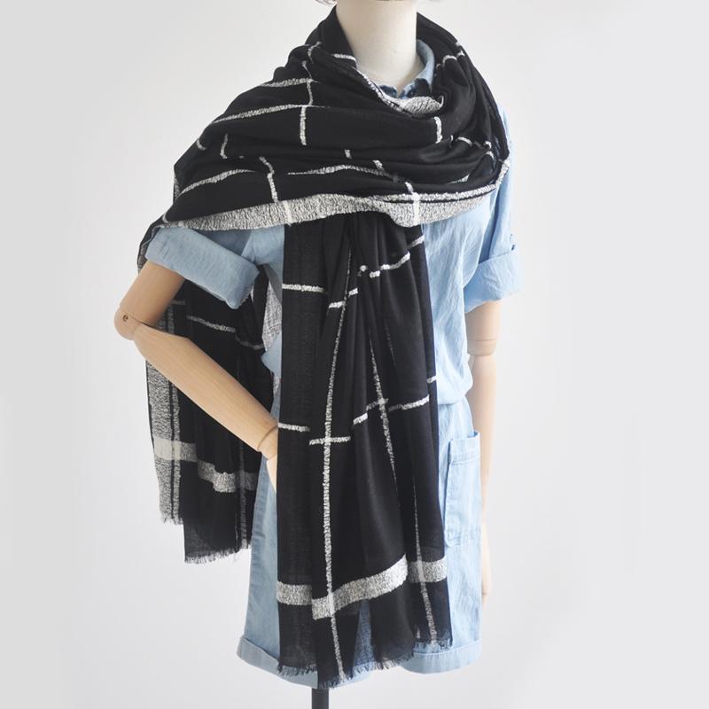 ショール レディース ファッション アクセサリー 雑貨 秋冬 ボイルド ウール スカーフ レトロ チェック 黒 ショール 韓国 ロング ストール