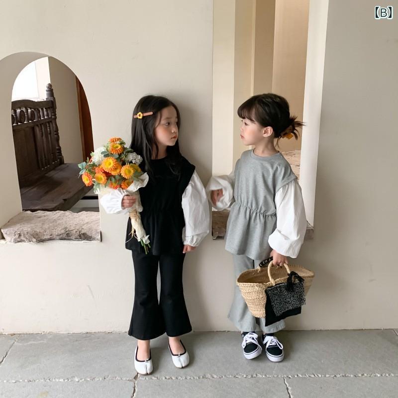 キッズ ファッション 女の子 春秋 スタイル 女児 赤ちゃん 韓国 フレアパンツ スーツ スプライシング スリーブ スーツ 長袖 トレーナー
