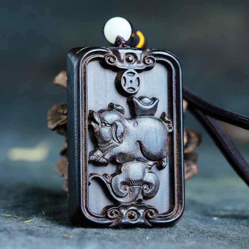 ペンダント 中国風 アクセサリー レトロ 黒檀 干支 インゴット 豚 車 車 インテリア アクセサリー 文化 玩具 木 メンズ レディース ジュエリー