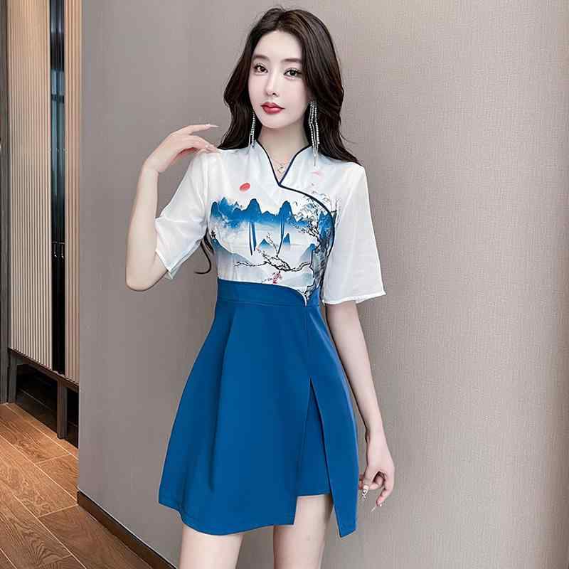 レディース フレア ワンピース マッサージ フットバス ユニフォーム 魅惑 チャイナ風 ドレス 美容室 エ..