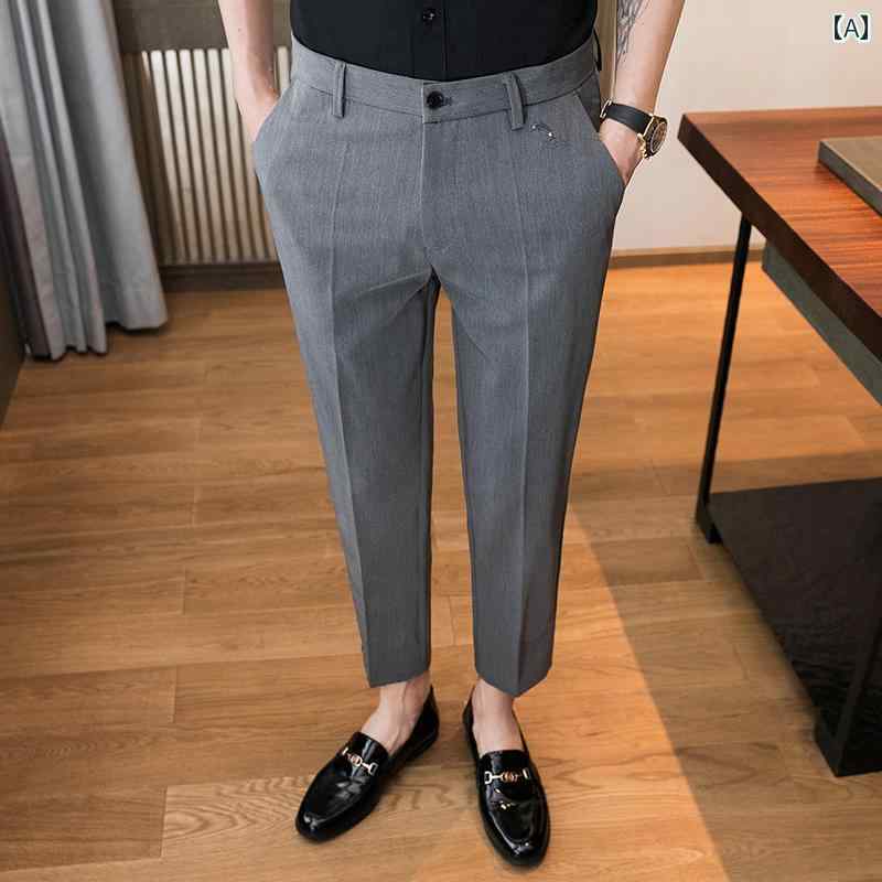 パンツ スーツ スラックス メンズパンツ 夏 薄手 刺繍 スリムフィット 韓国 九分丈 冷感 カジュアル