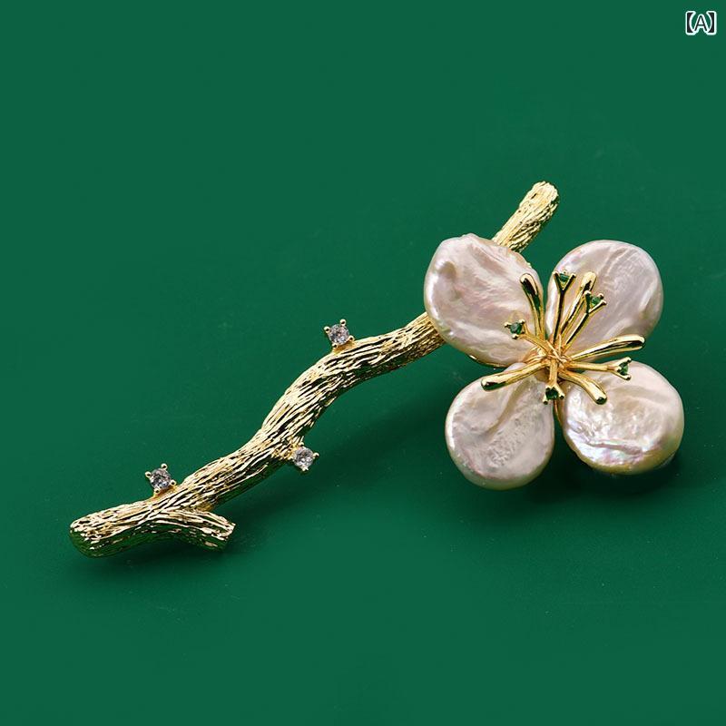 ブローチ 上品 セレモニー 梅花 ブローチ 高級感 女性 コサージュ パール セーター ピン スーツ 精巧 ..