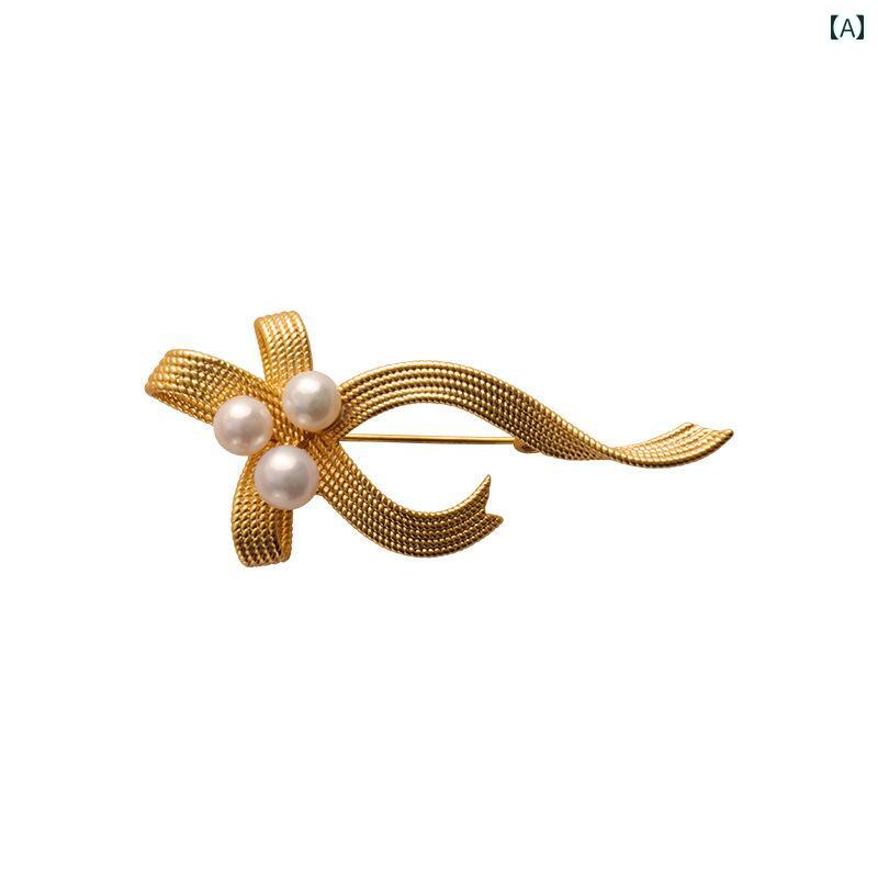 ブローチ レディース セレモニー おしゃれ 上品 リボン ハイエンド 女性用 コサージュ パール セーター ピン スーツ用 精巧 大きい バッジ