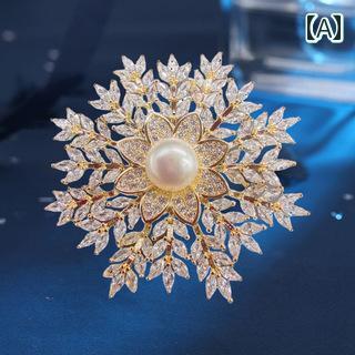 ブローチ レディース セレモニー おしゃれ 上品 スノーフレーク 高級感 女性 コサージュ パール セータ..