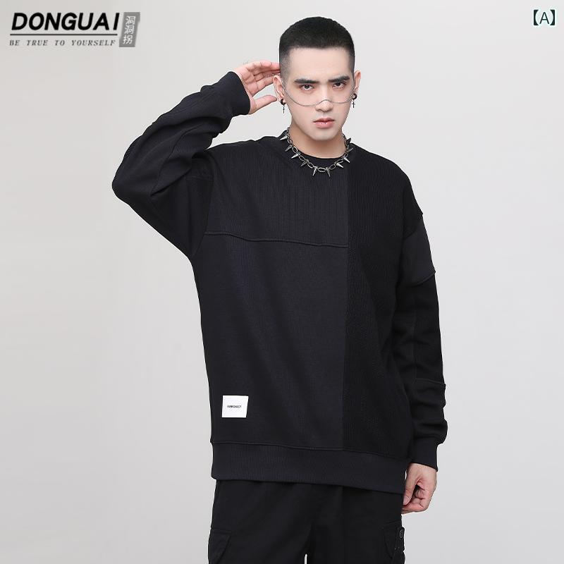 トップス ジャケット メンズ アメリカ スウェットシャツ ヘビーウェイト ラウンドネックプルオーバー スプライシング ニット セーター カジュアル