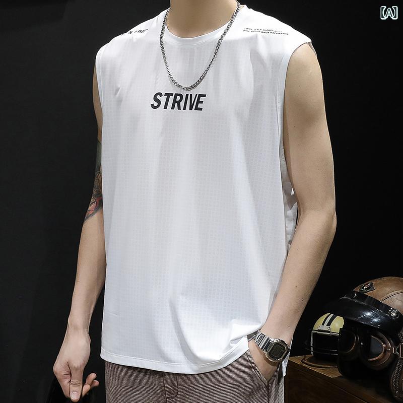 ノースリーブ メンズ ストリート バスケ スポーツ ベスト ゆったり 薄氷 Tシャツ ハードル フィットネス バスケットボール 大きいサイ..