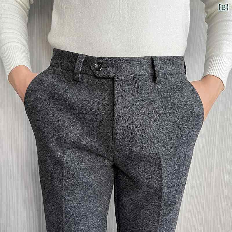 パンツ スラックス メンズ カーキ ウール ビジネス ストレート スリム ハイエンド カジュアル 起毛 スーツ