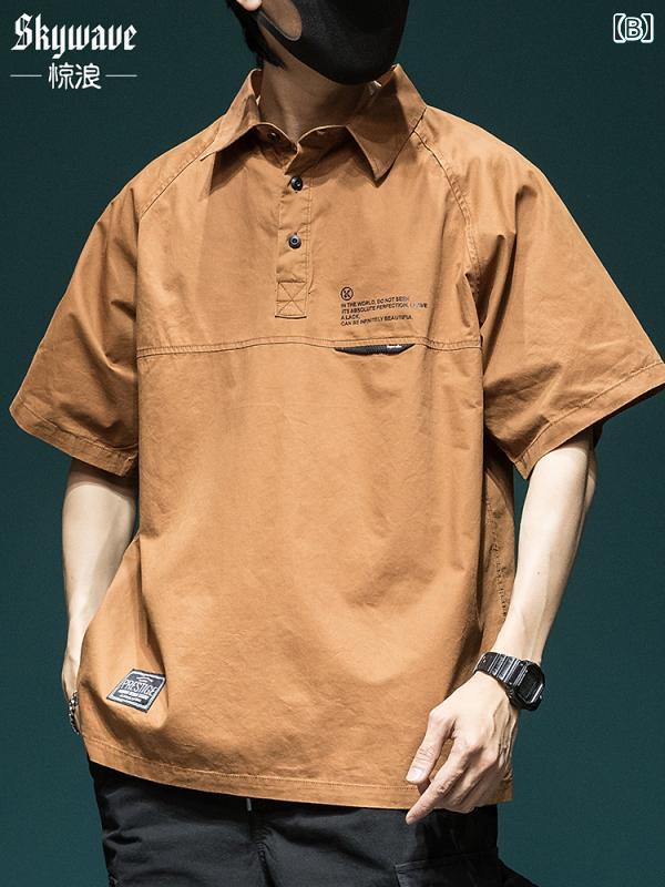 トップス シャツ ポロシャツ メンズ ゆったり カジュアル ストリート 大きいサイズ 夏 半袖 Tシャツ ワークウェア 半袖 綿