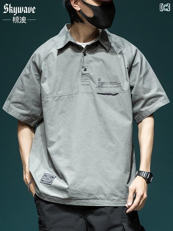 トップス シャツ ポロシャツ メンズ ゆったり カジュアル ストリート 大きいサイズ 夏 半袖 Tシャツ ワークウェア 半袖 綿