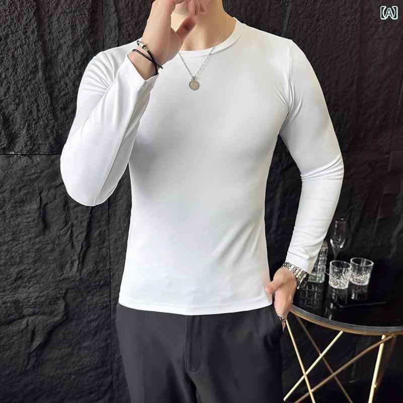 シャツ メンズ ストレッチ Tシャツ 長袖 春秋 ハイエンド タイトフィット 薄手 ローネック スリムフィット インナー レイヤリング