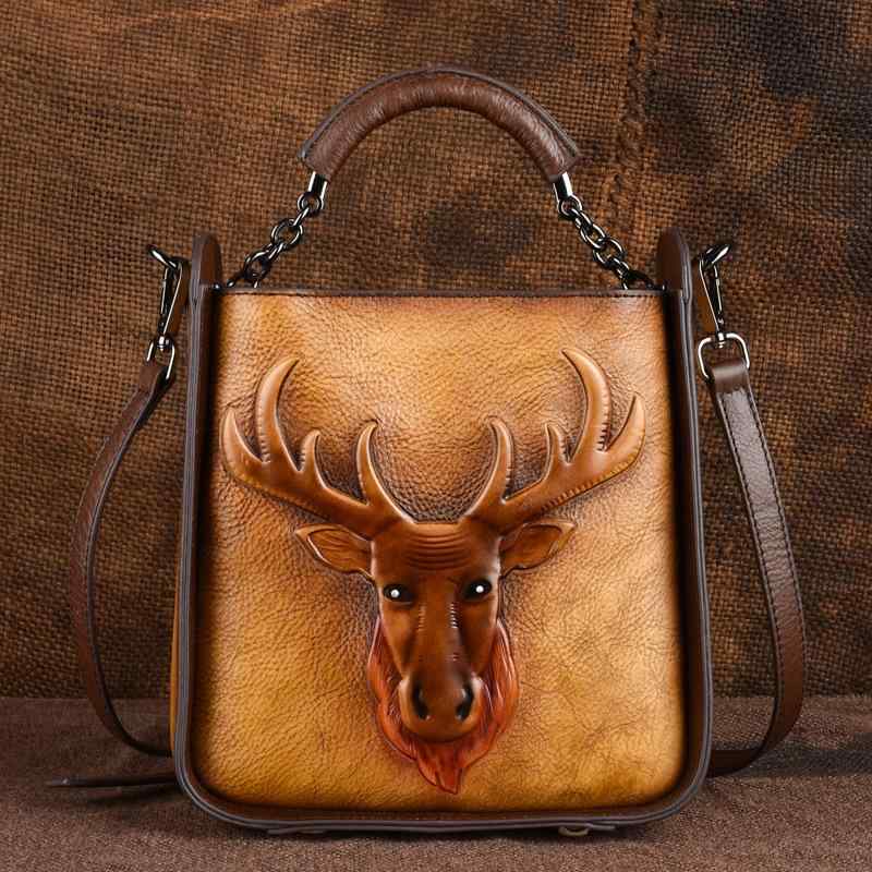 牛革 レディース バッグ レトロ 動物 ファッション ハンドバッグ ステッチ レザー レジャー ジッパーポケット 携帯電話ポケット 中間ジッパーポケット