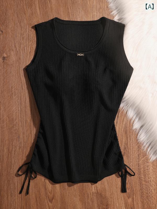 タンクトップ シャツ ノースリーブ ショート丈 夏 タイトフィット スリム モダン セクシー 野外フェス スタイリッシュ おしゃれ レディース トップス